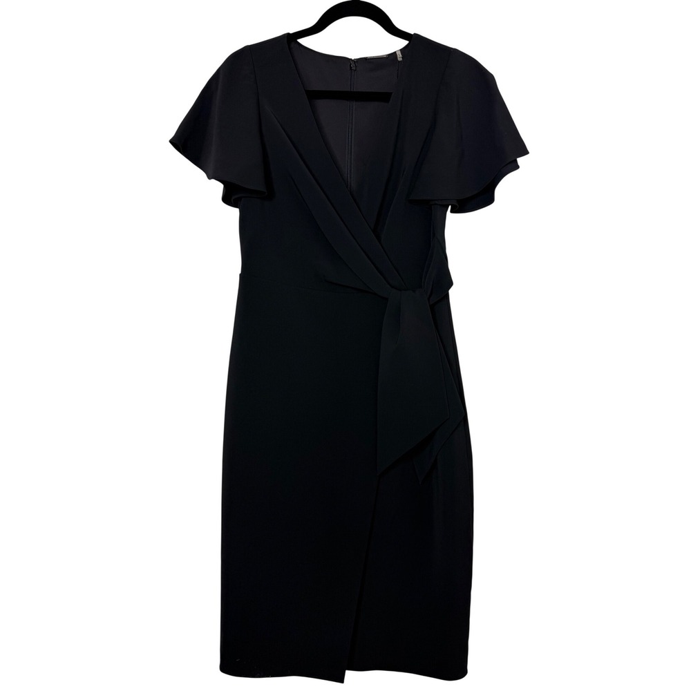 Elie Tahari Collection Black Mock Wrap Flutter Sleeve Dress US 6 E2033624